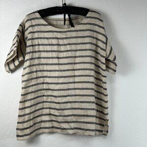 Eileen Fisher Womens Organic Linen Blend Striped Top Size XS Short Sleeve Ivory